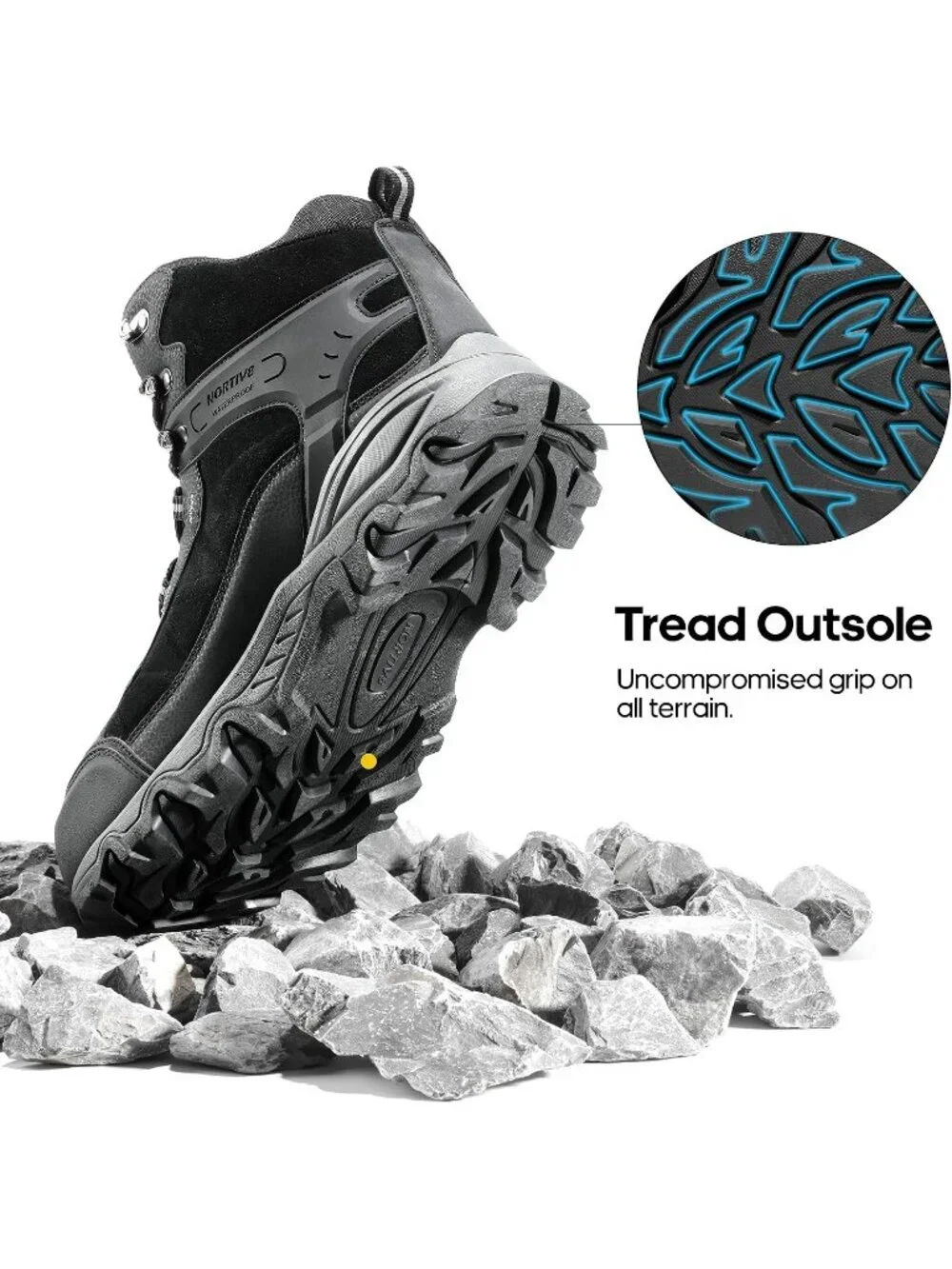 Men's Black Waterproof Shoes Casual Mid Top Round Toe Non Slip Hiking Boots